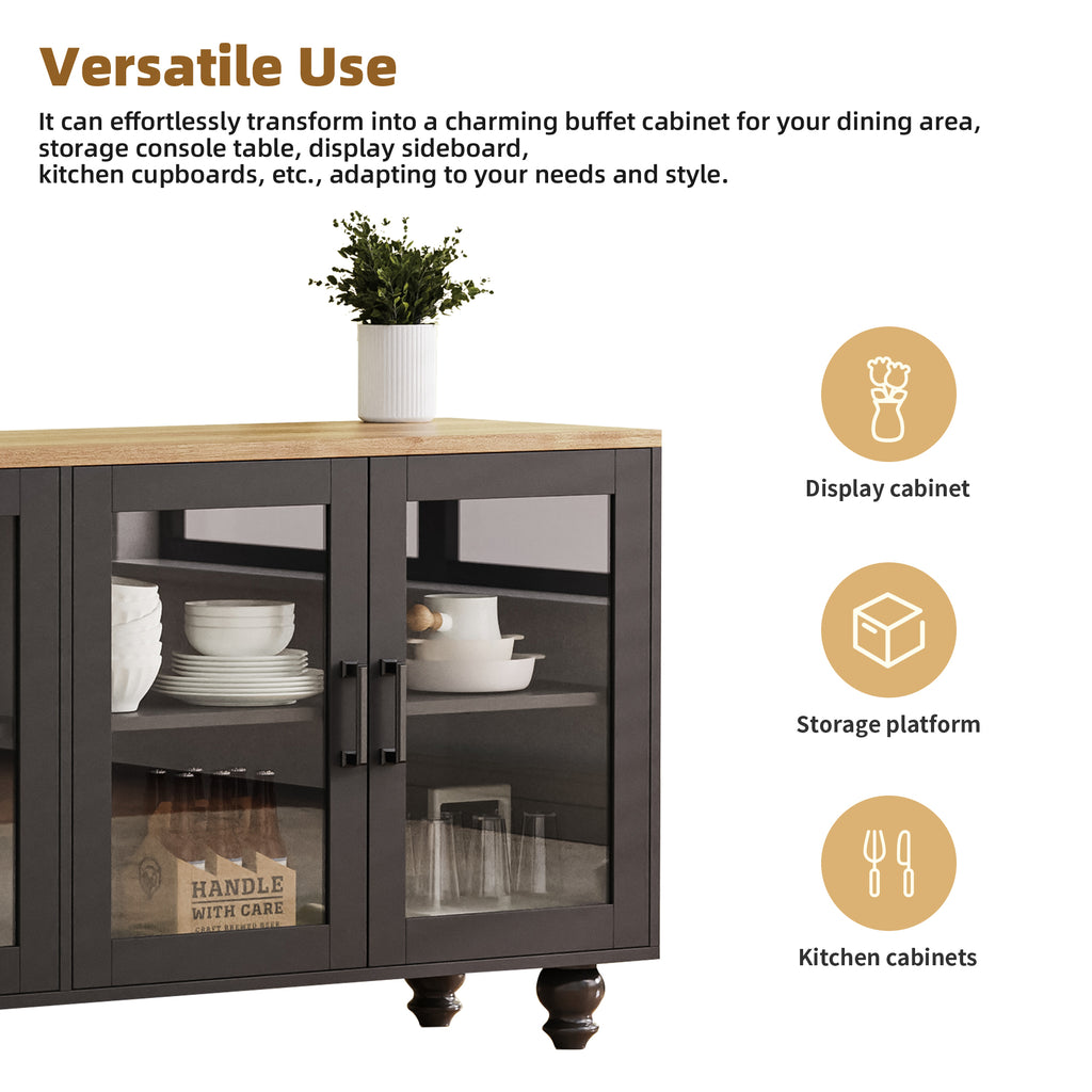 Vintage gourd-shaped solid wood legs on black entertainment center