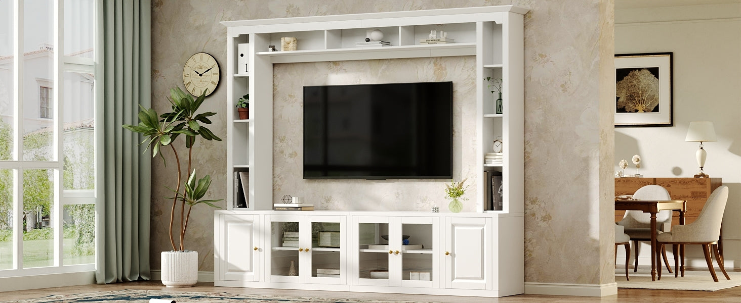 92" Entertainment Center Wall Unit with Glass Doors — for TVs Up to 80"