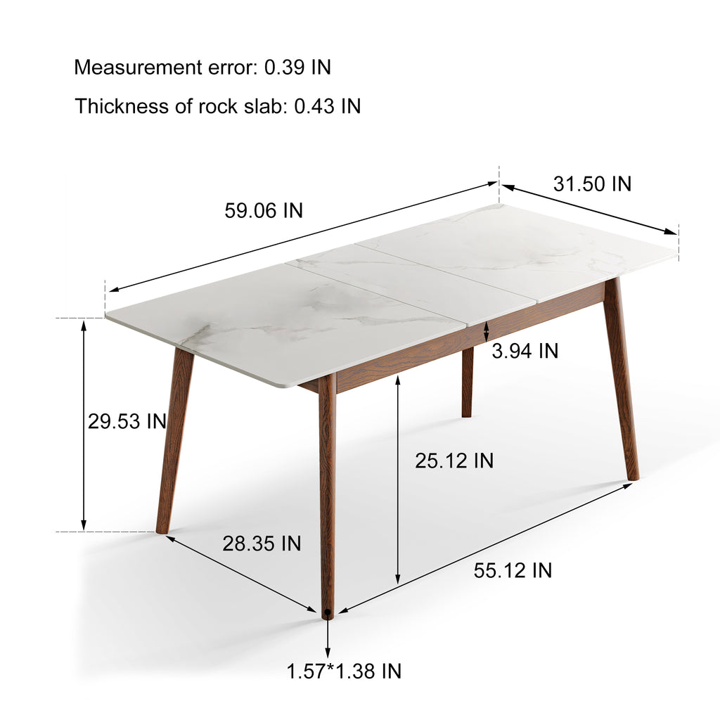 Extendable dining table white slate top full view