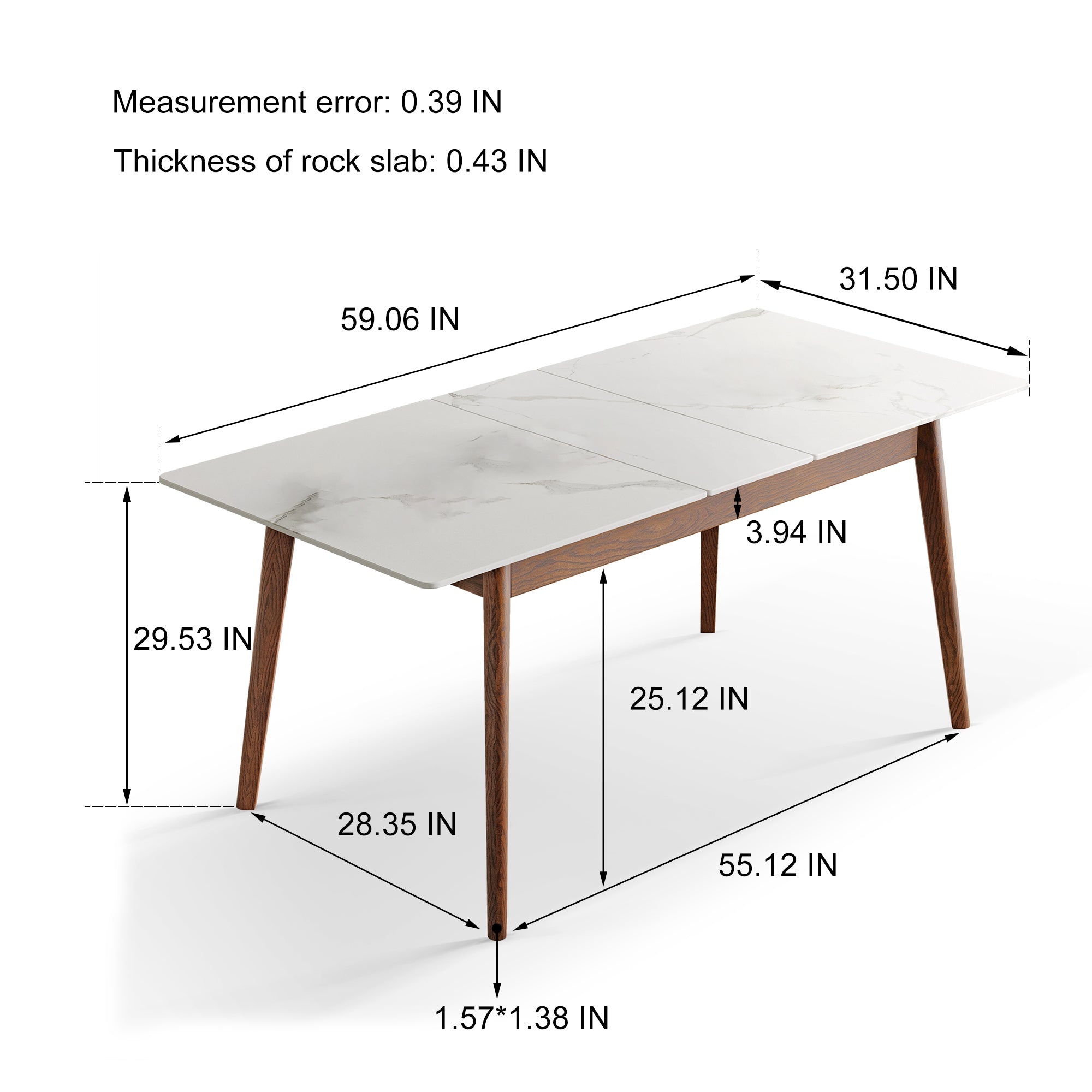 Extendable dining table white slate top full view