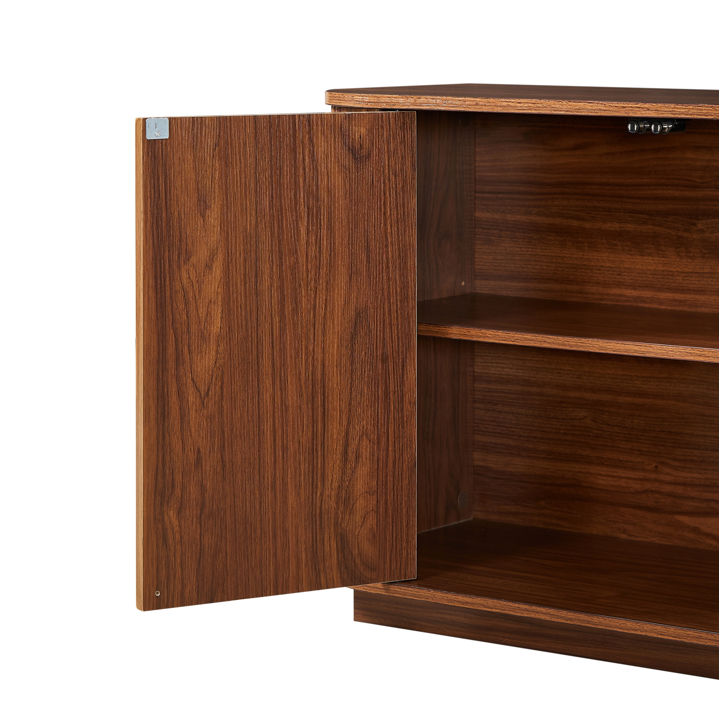 Contemporary sideboard MDF walnut finish close-up