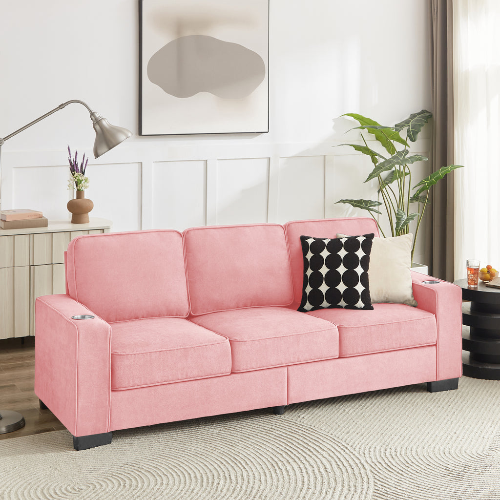 Pink snowfleece 3-seater sofa — front view