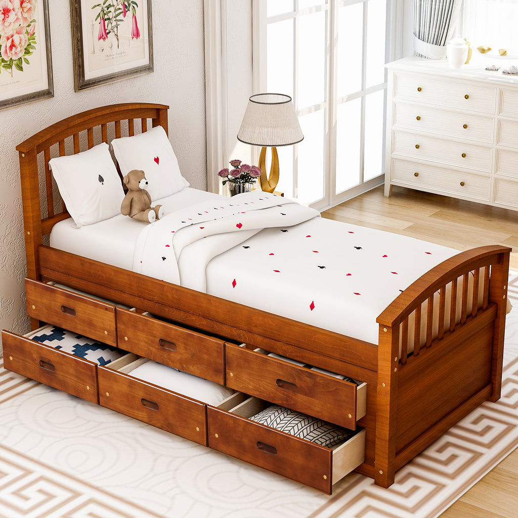 Six-drawer twin storage bed side profile