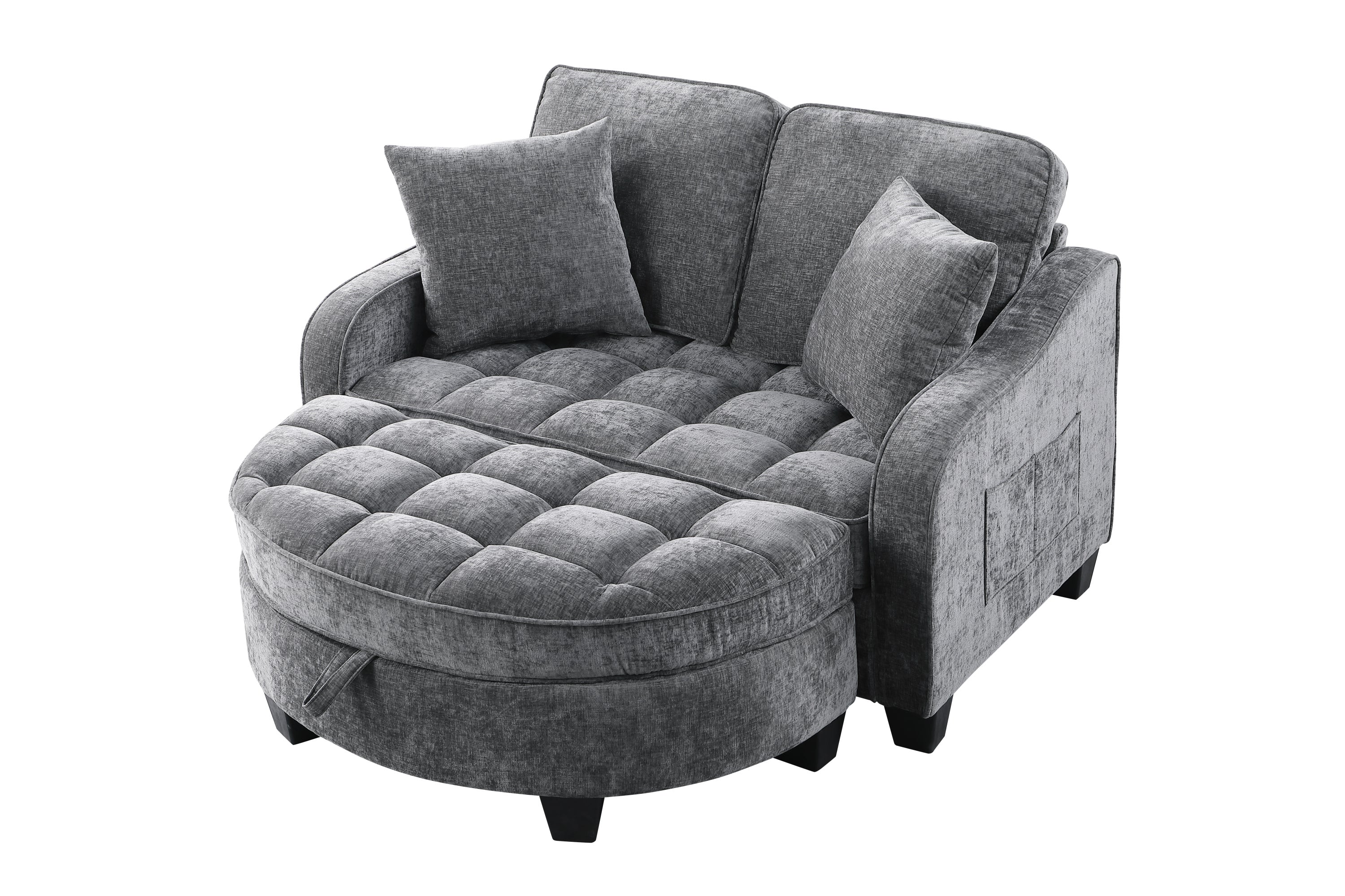 Corduroy 2-Seater Sofa Chaise — Storage Footrest & 2 Pillows, 42.7" Wide