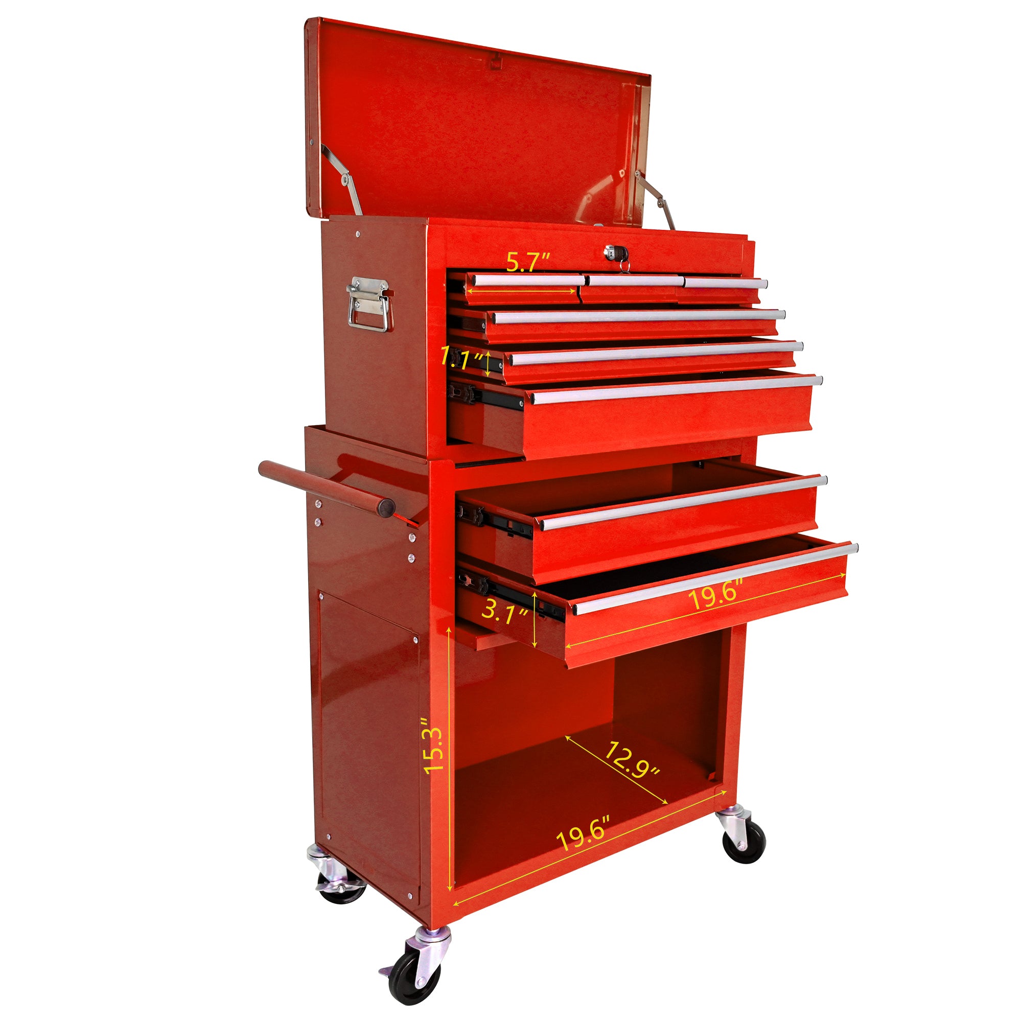 Rolling tool chest side pull handle detail