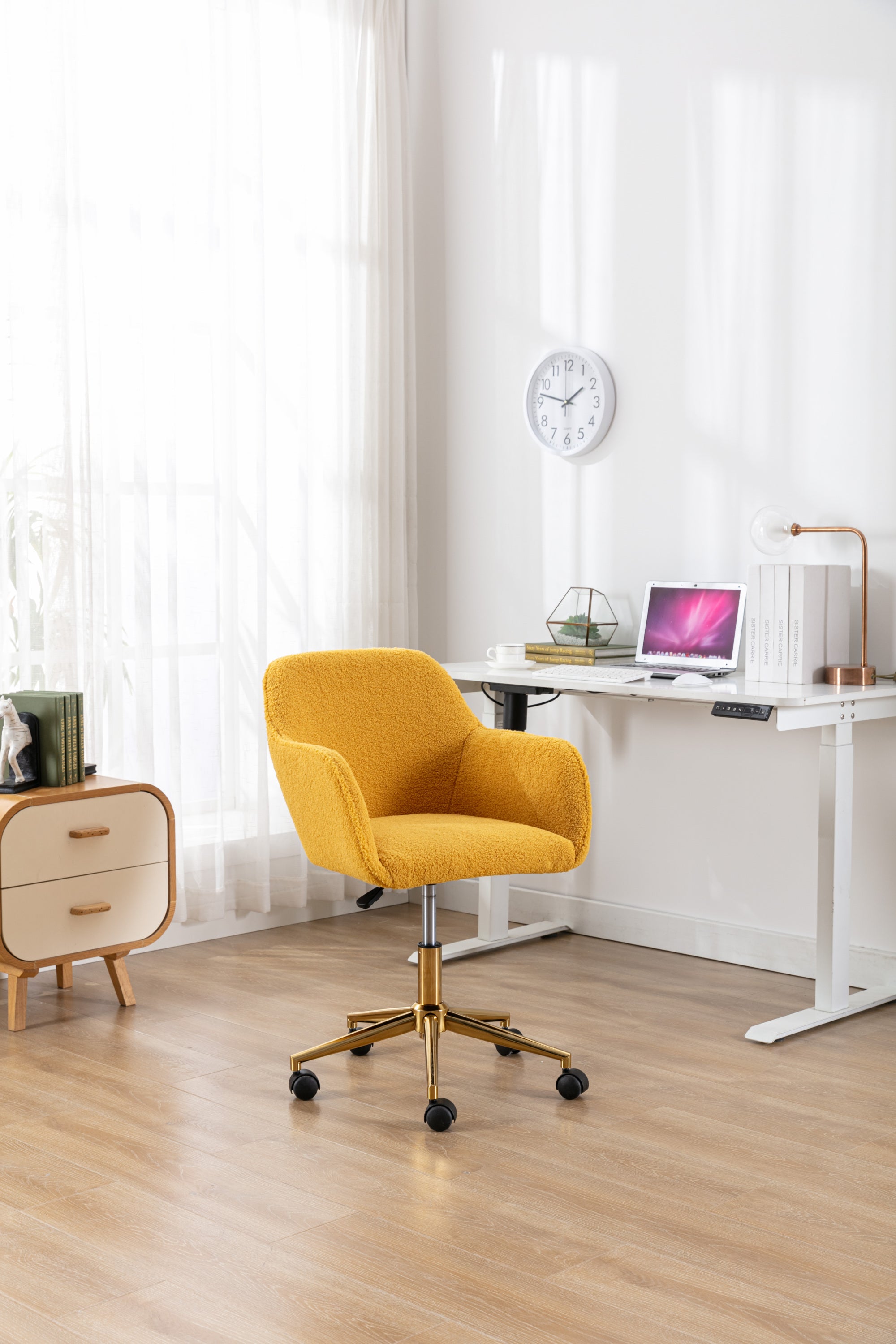 Teddy Office Chair — Adjustable Height with Gold Metal Base & Wheels