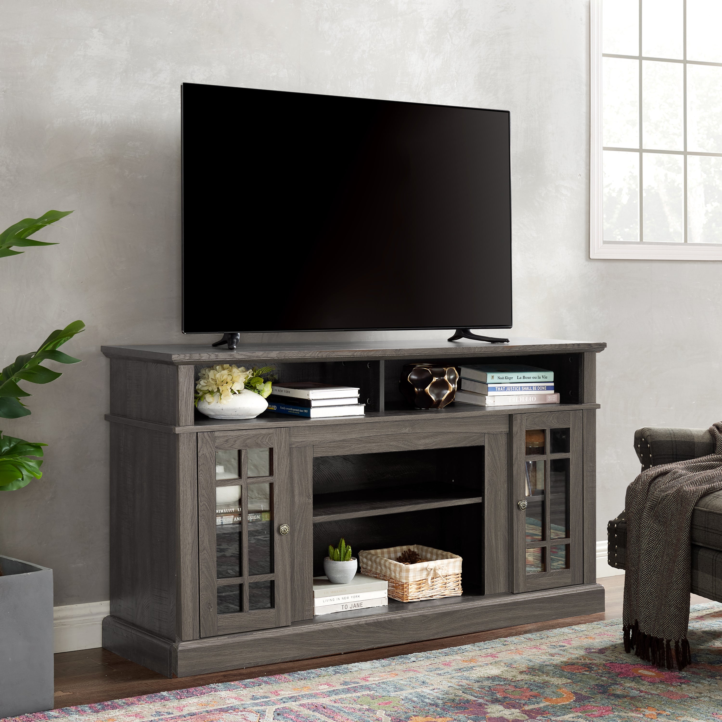 Classic TV Media Stand Modern Entertainment Console for TV Up to 65' with Open and Closed Storage Space, Espresso, 58.25'W*15.75'D*32'H