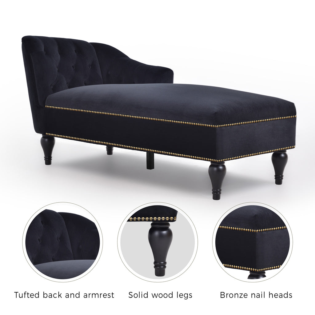 Black velvet chaise lounge side view