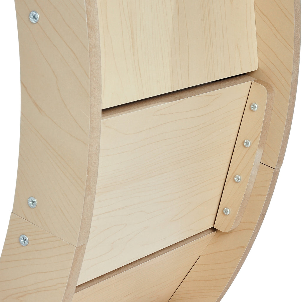 Silent wheel mechanism and fiberboard frame detail