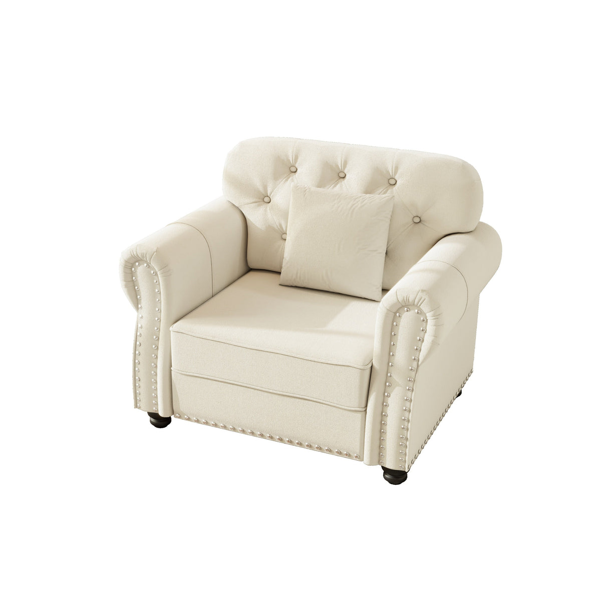41.3'Upholstered Velvet Sofa with Nailhead Trim and Rolled Armrests,Mid-Century Modern Chesterfield Sofa with Button Tufted,Includes 1 Pillows,Brown