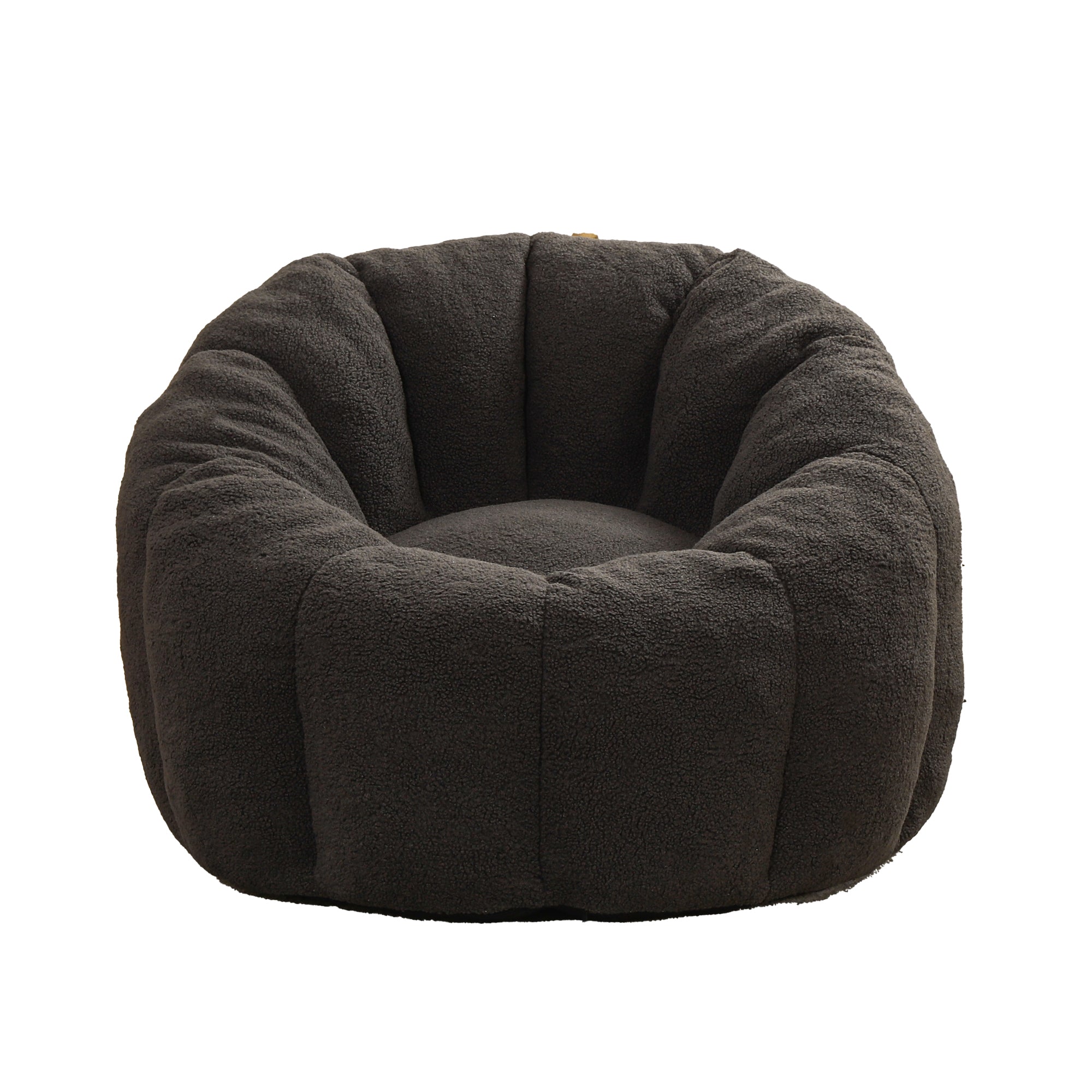 Dark gray bean bag sofa chair in bedroom setting