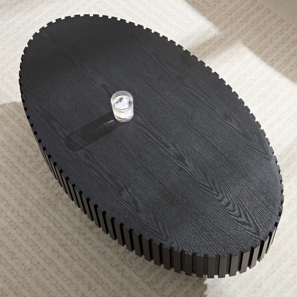 Oval Drum Coffee Table with Pedestal Base — Modern Handcraft Design