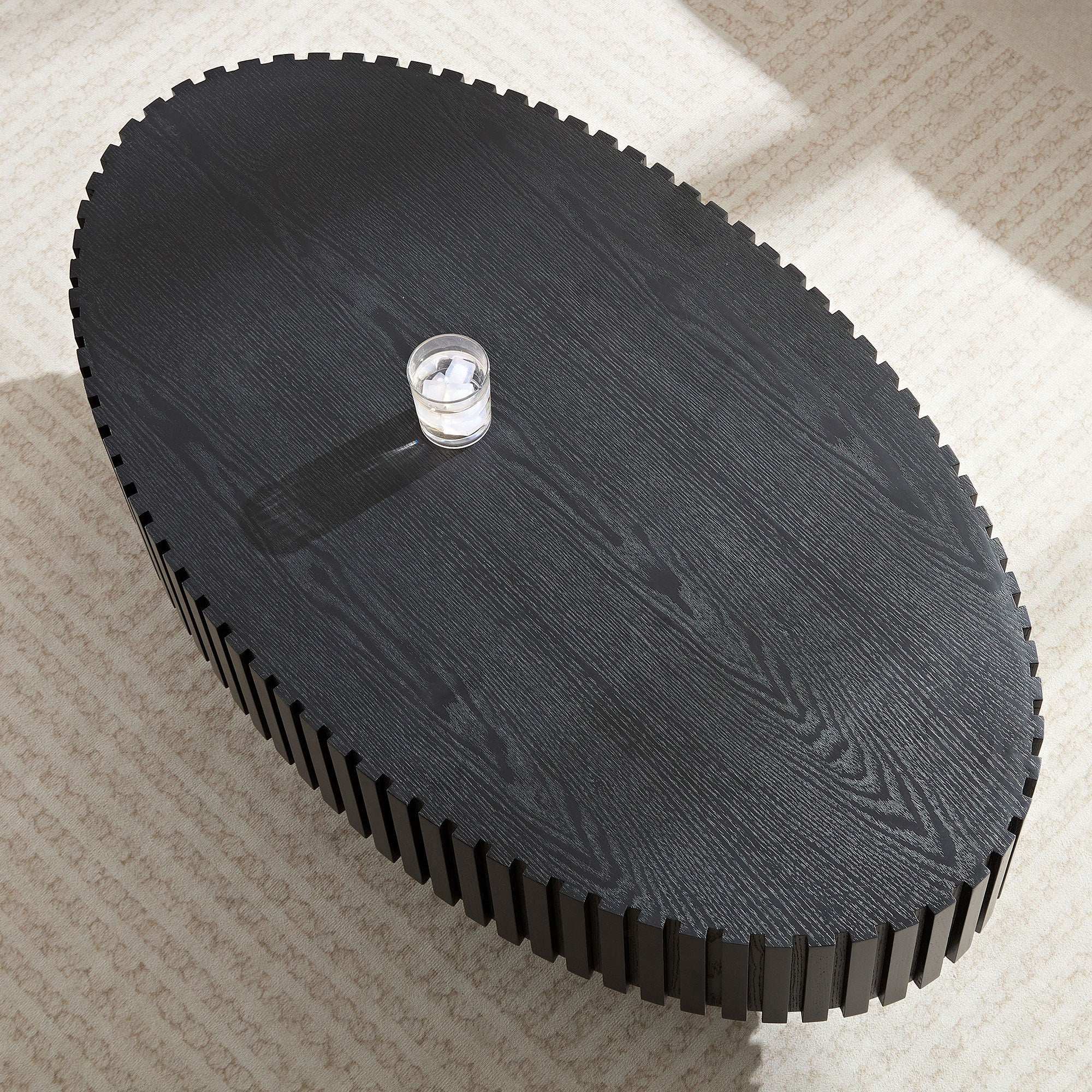Oval Drum Coffee Table with Pedestal Base — Modern Handcraft Design