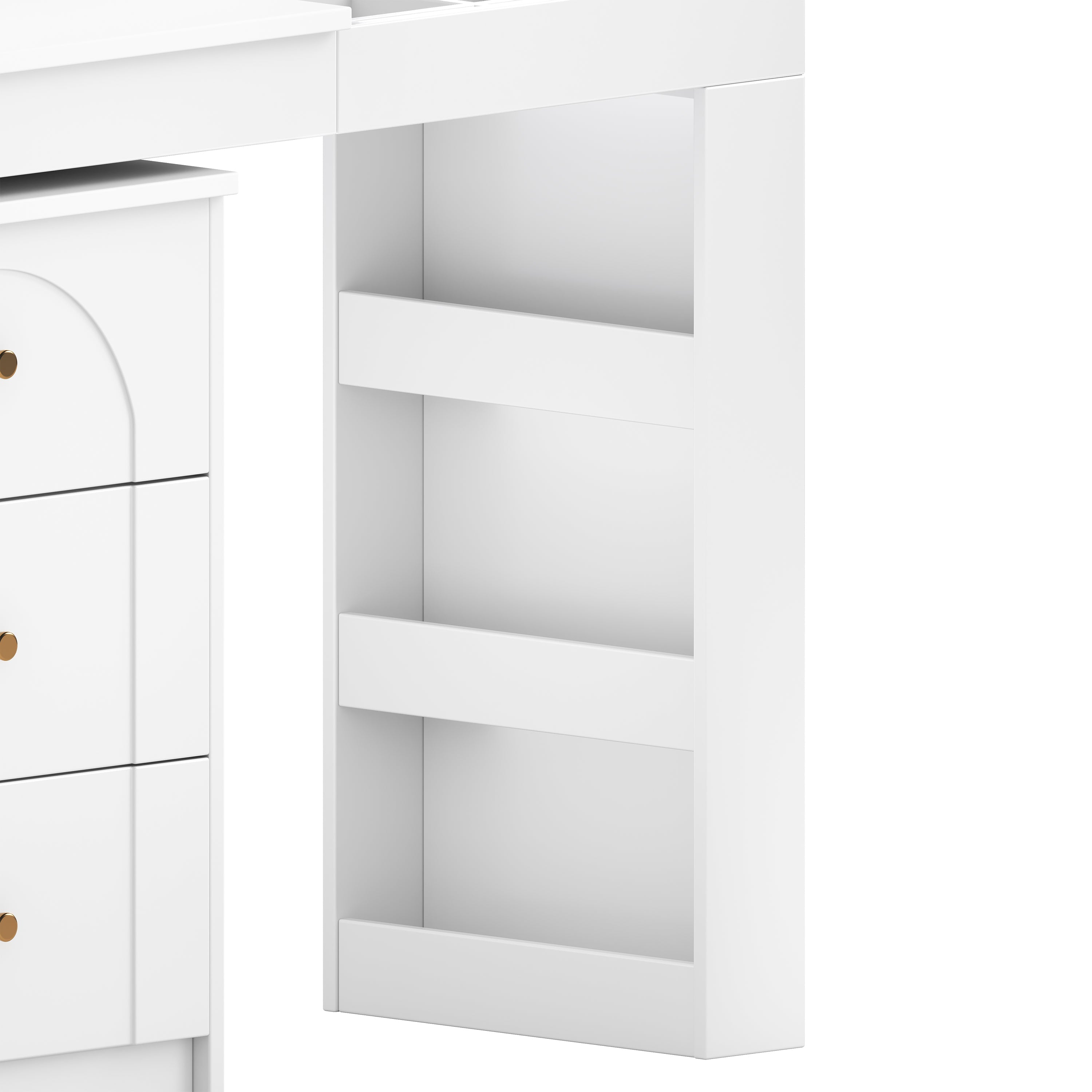 Vanity Desk with Mirror and Lights, Makeup Vanity Table with Flip-Top Tabletop and Storage 7 Drawers, 9 Compartments, 3 Shelves, 3 Color Modes Adjustable Makeup Table for Bedroom, Walnut (N733P279096)