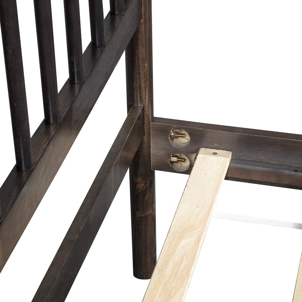 Traditional Style Queen Size Bed with Headboard and Footboard, Pinewood Bed with Strengthened Bed Frame ,Walnut