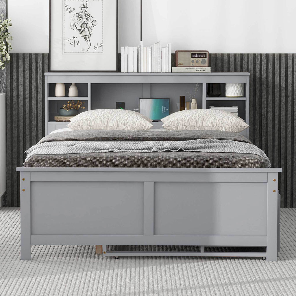USB charging ports on storage headboard detail