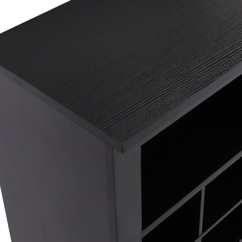 Black shoe cabinet cubby interior detail