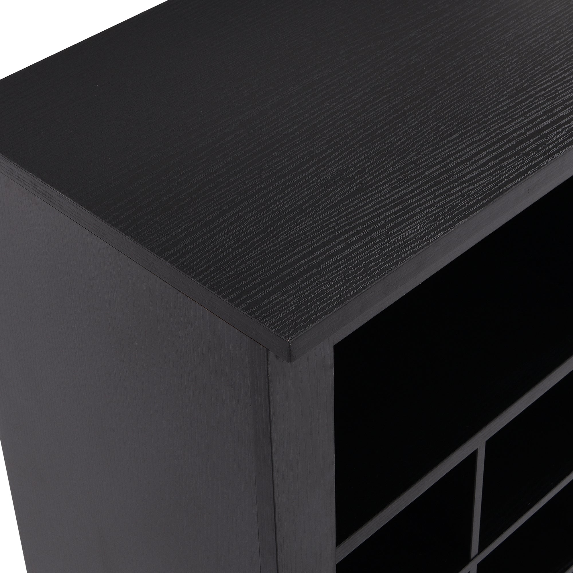Black shoe cabinet cubby interior detail