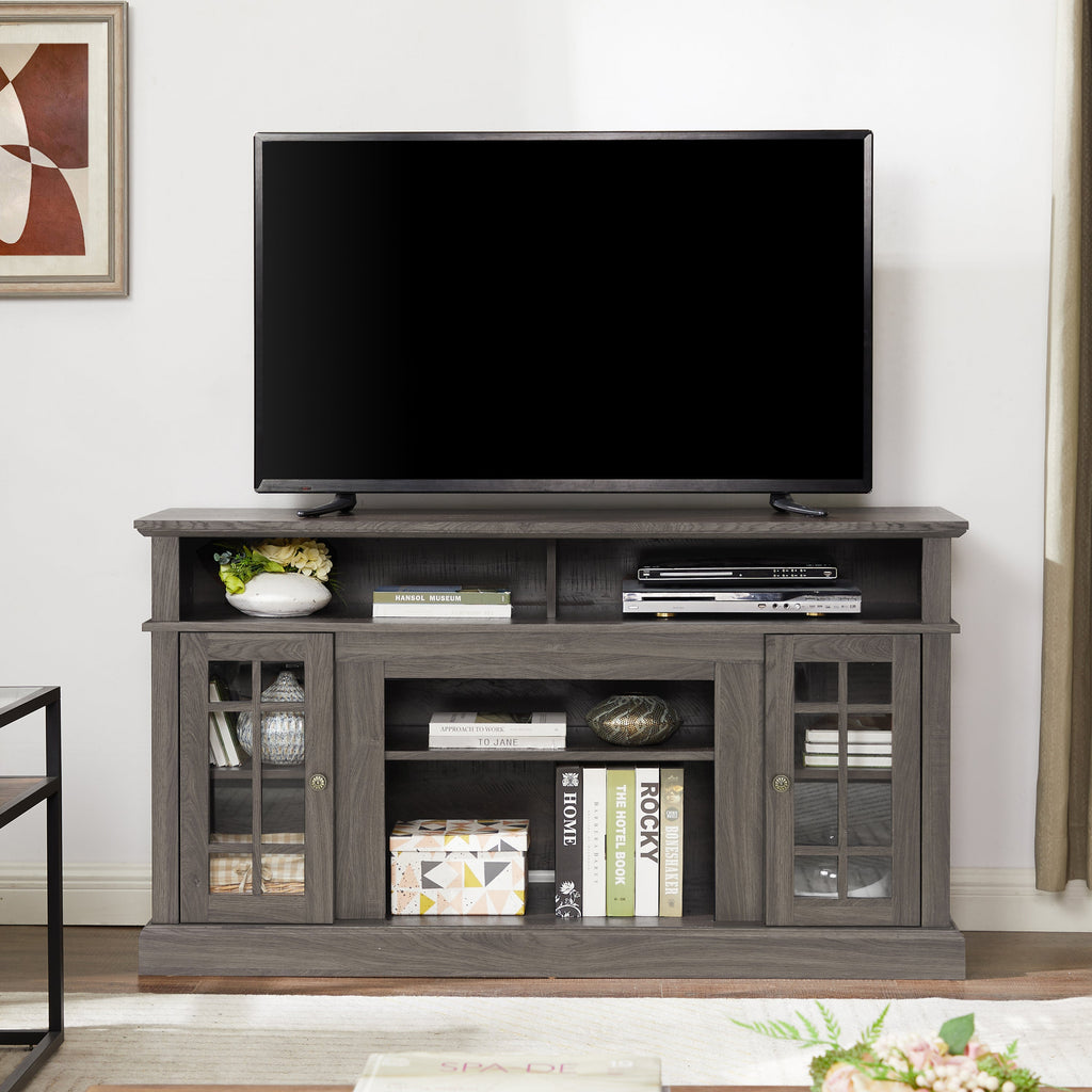 Classic TV Media Stand Modern Entertainment Console for TV Up to 65' with Open and Closed Storage Space, Espresso, 58.25'W*15.75'D*32'H