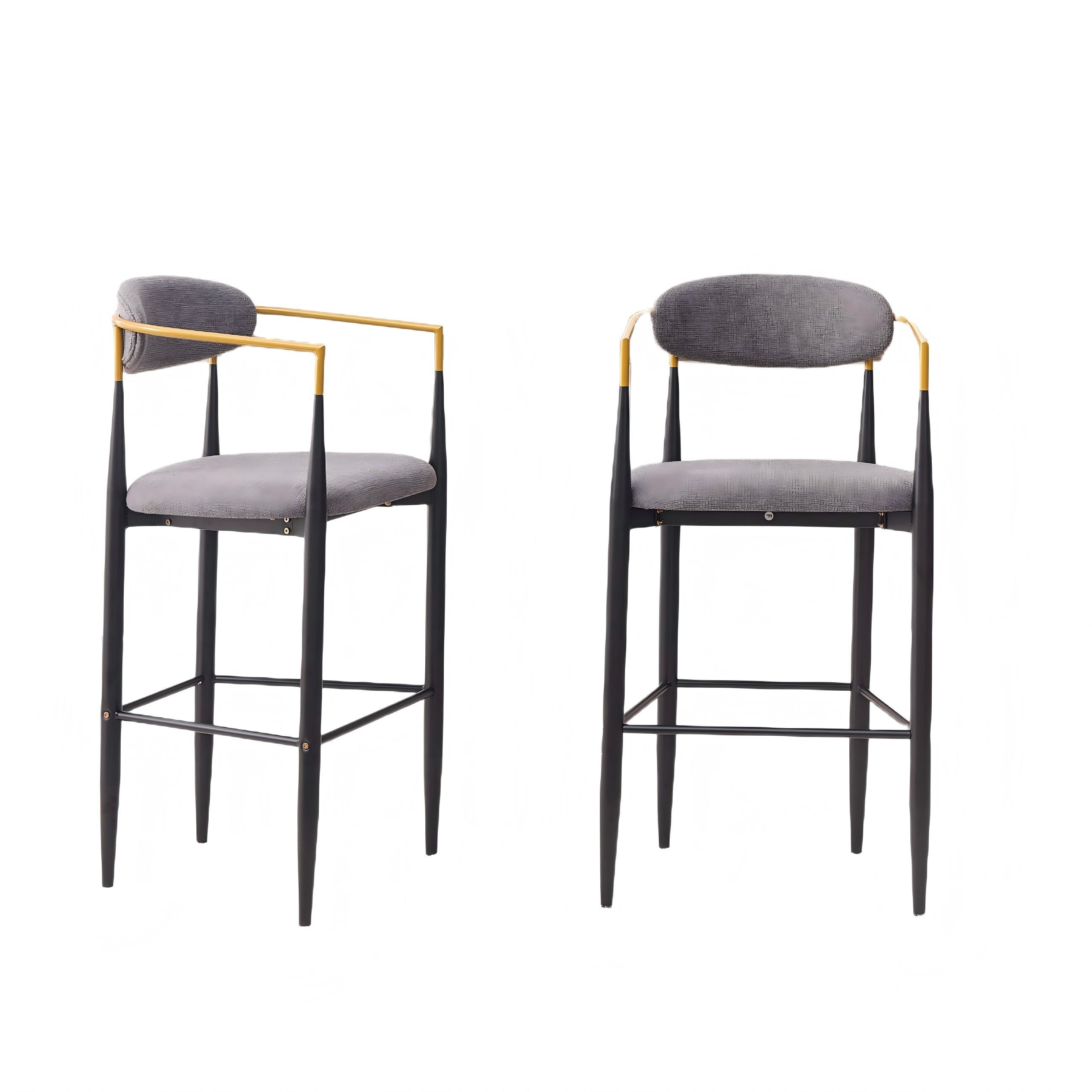 Modern Upholstered Bar Stool with Gold-Accented Armrests - 30' Seat Height,Ergonomic Design for Kitchen Island or Dining Counter Use,Set of 2 - Beige Fabric & Black Metal Frame