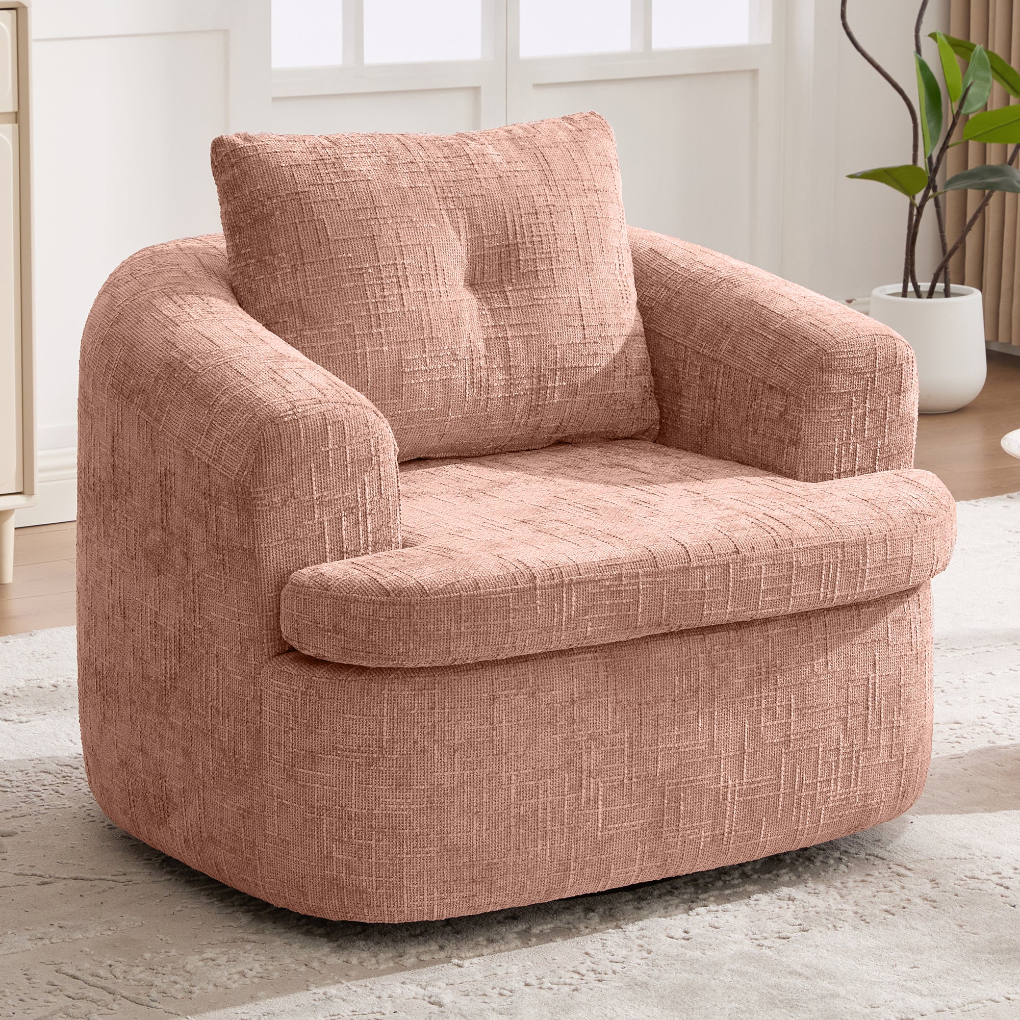 Chenille Swivel Barrel Chair — 360° Dual-Layer Cushion