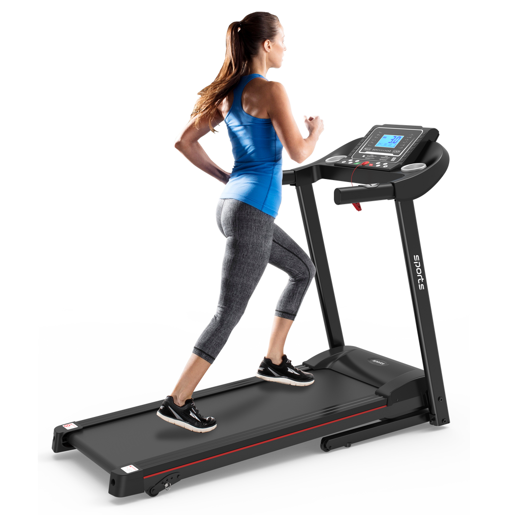 Home foldable treadmill with 5 inch LCD display — angle view