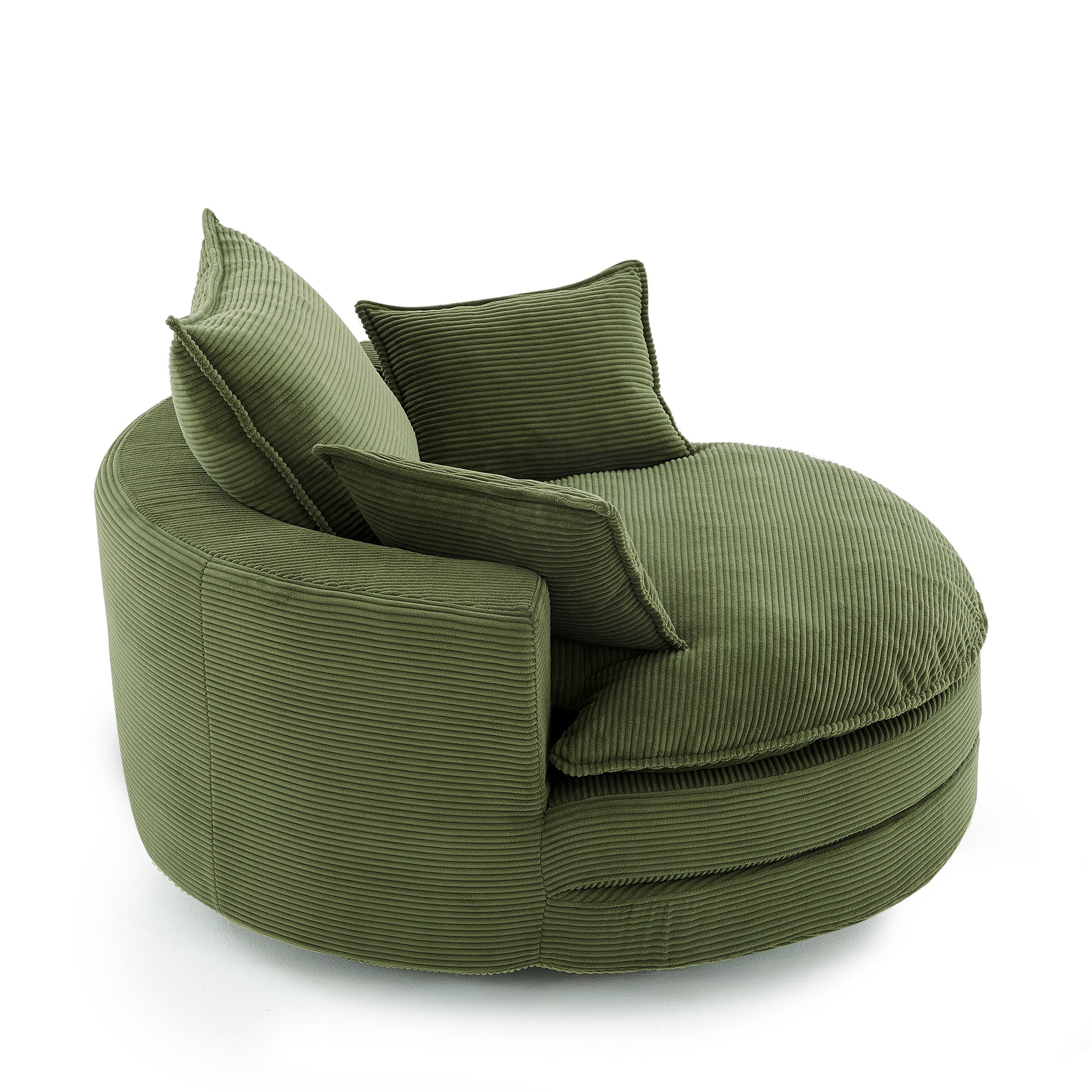 Corduroy Swivel Barrel Chair — 360° with Removable Pillows