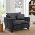 Gray corduroy tufted lazy lounge chair with armrests — front view