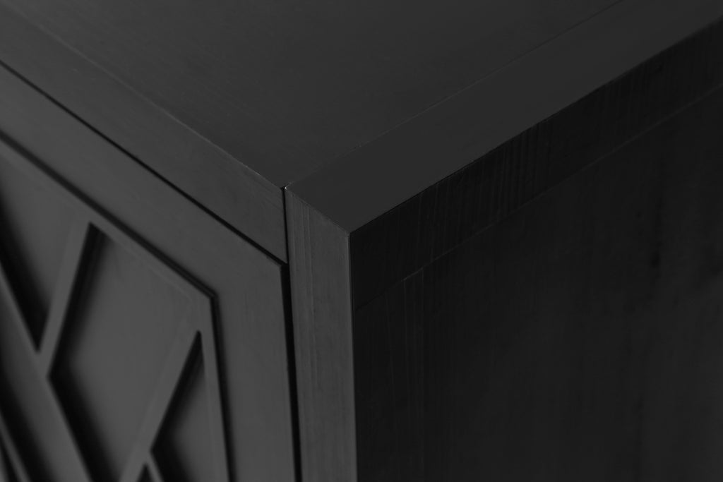 Burnished waxed finish sideboard surface texture detail