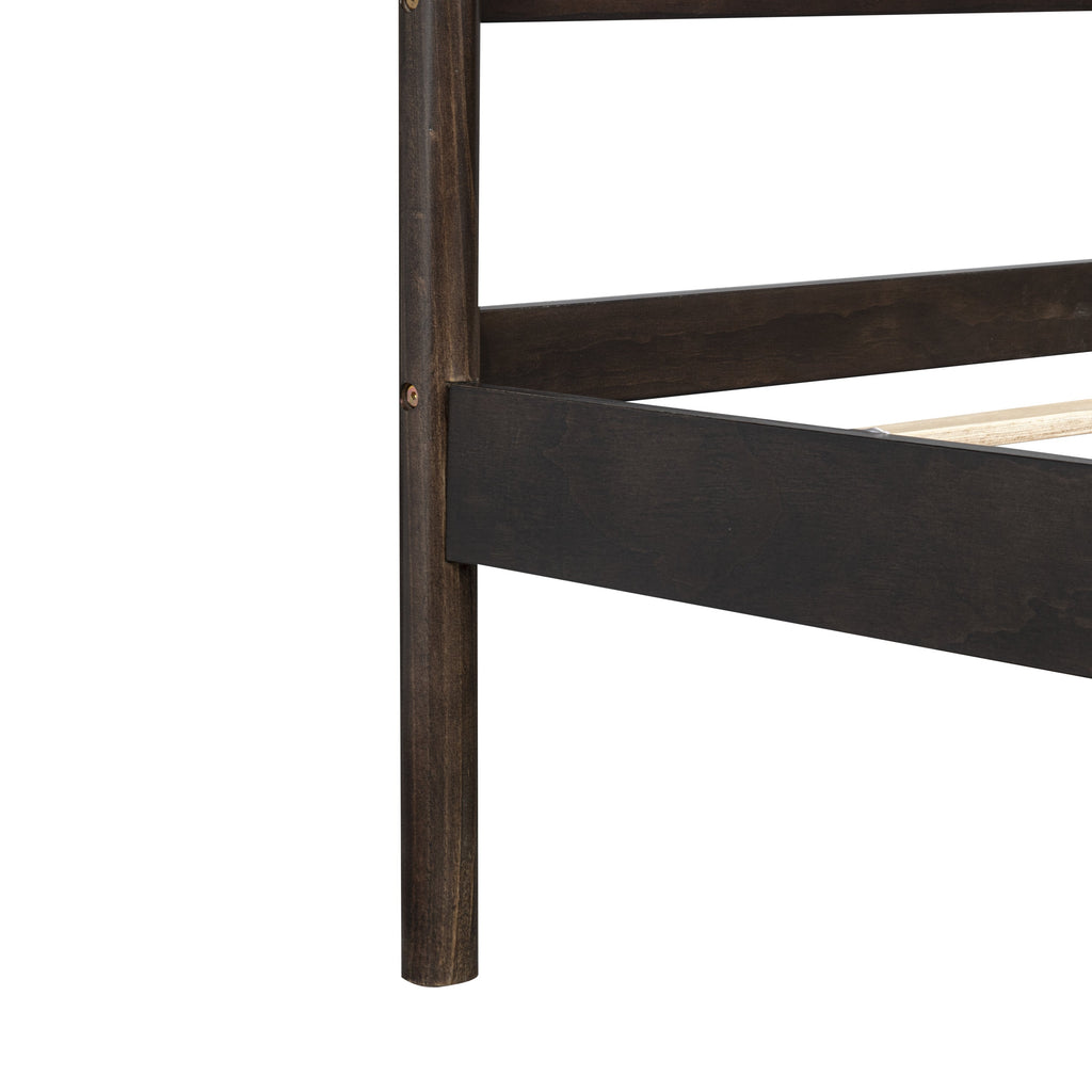 Traditional Style Queen Size Bed with Headboard and Footboard, Pinewood Bed with Strengthened Bed Frame ,Walnut