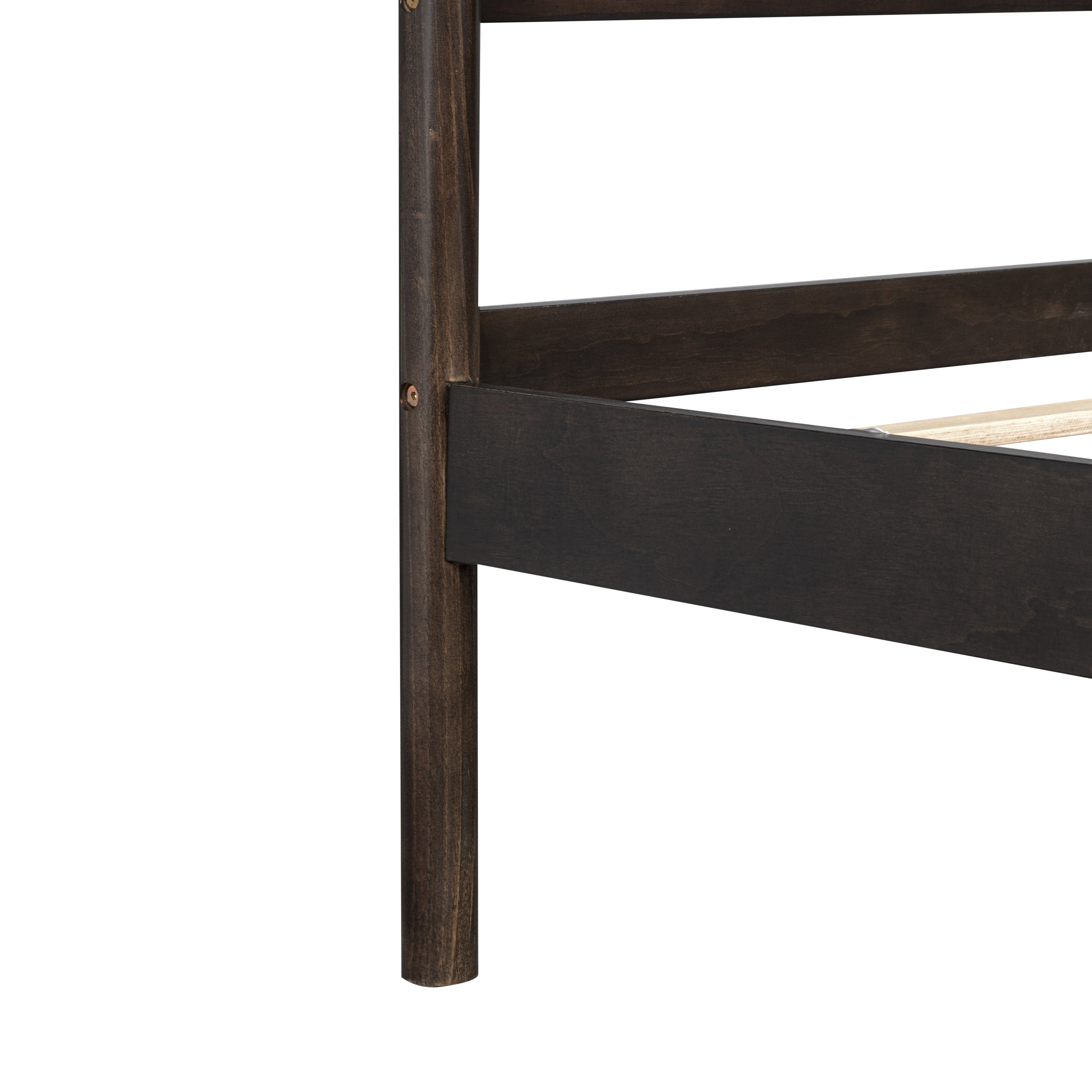 Traditional Style Queen Size Bed with Headboard and Footboard, Pinewood Bed with Strengthened Bed Frame ,Walnut