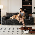 Black corduroy 2-seater deep seat loveseat — front view