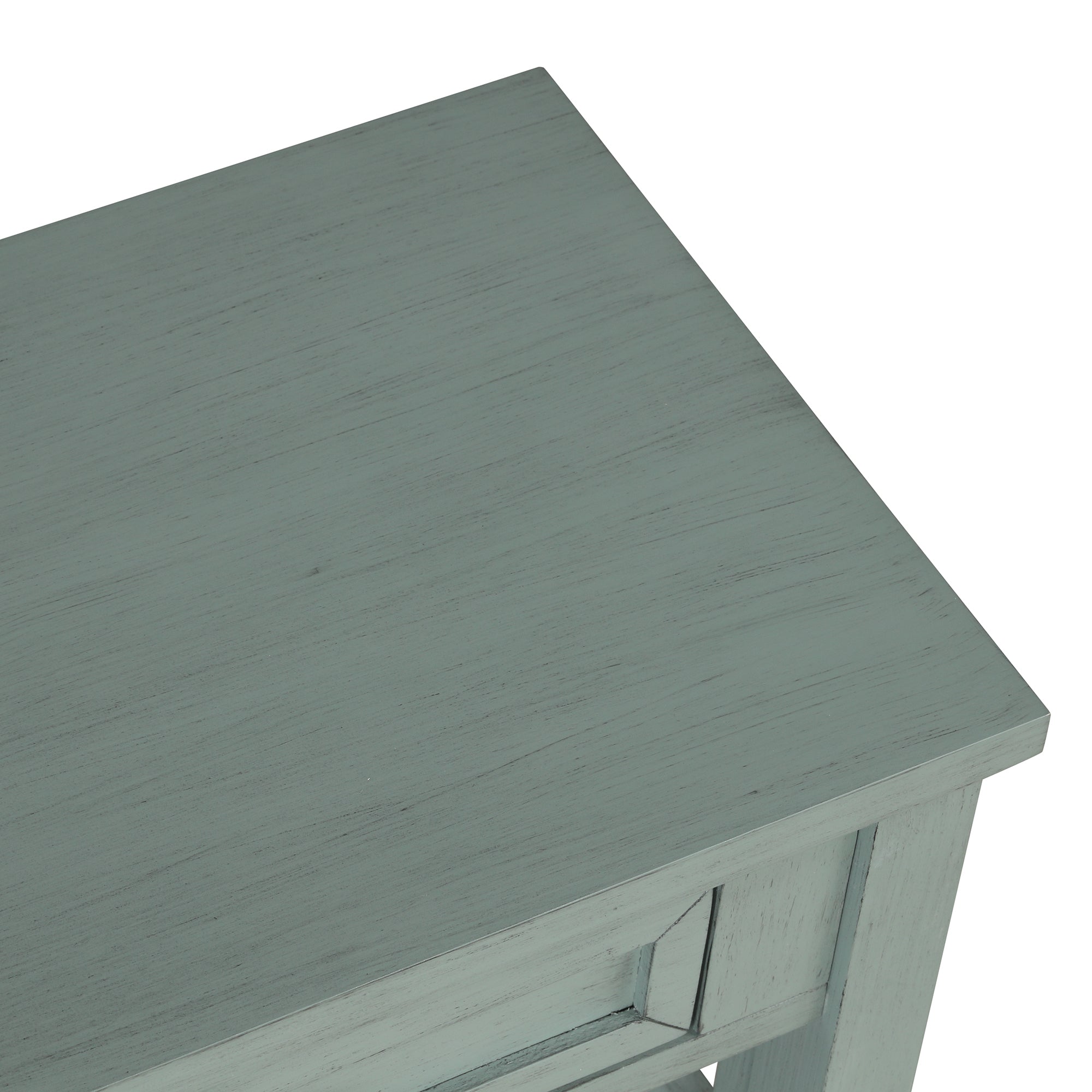 Retro blue hallway console table drawer open interior