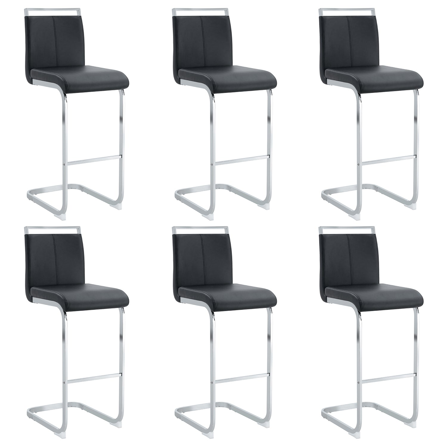 Modern and beautiful bar stool upholstered in PU leather with C-shaped silver metal legs for dining rooms, kitchens, terraces and guest office chairs.(set of 6) (white+PU)