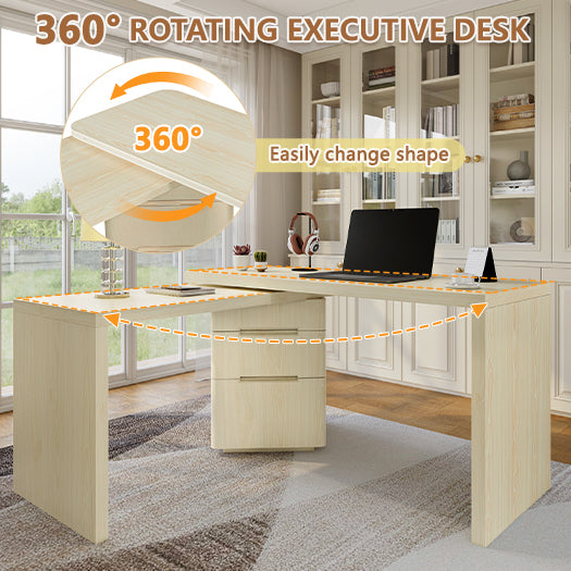 Rotating executive desk folded desktop space-saving mode