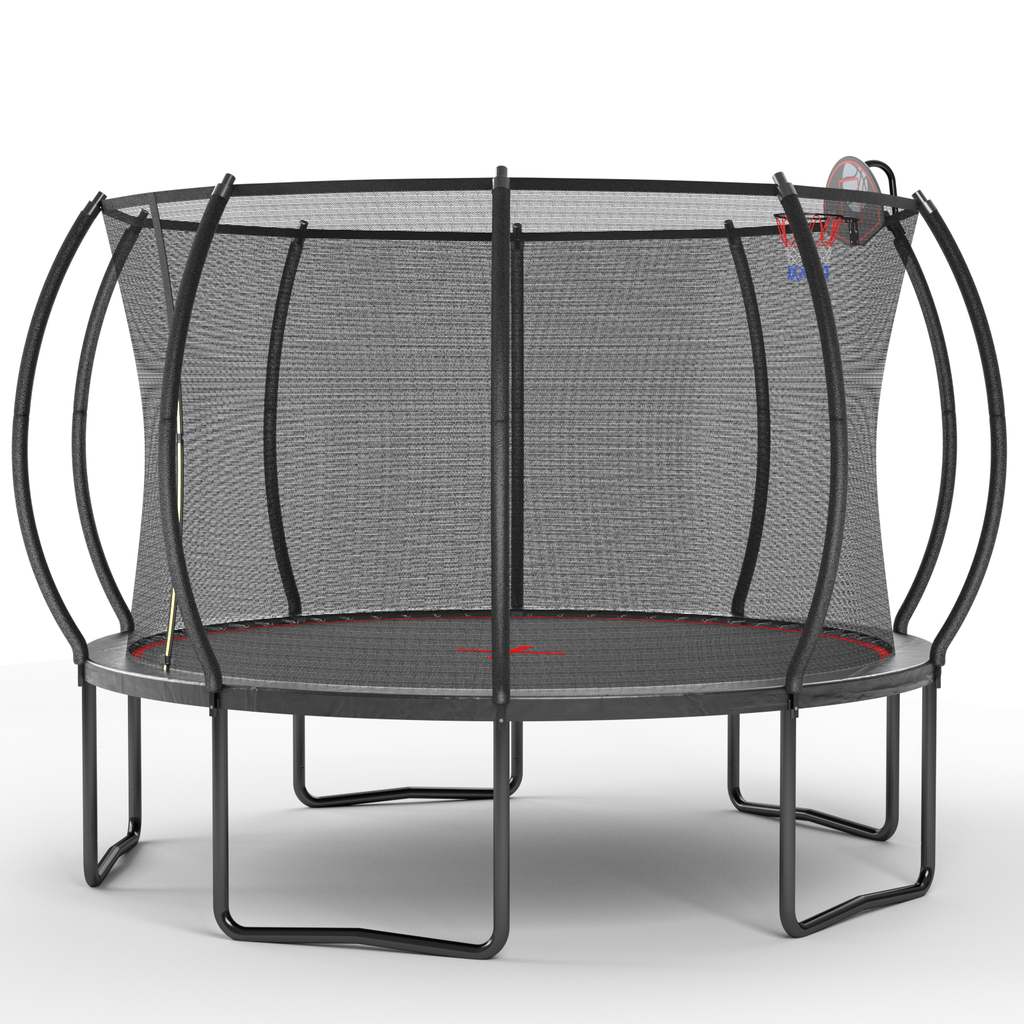 Outdoor pumpkin trampoline safety enclosure net — angle view