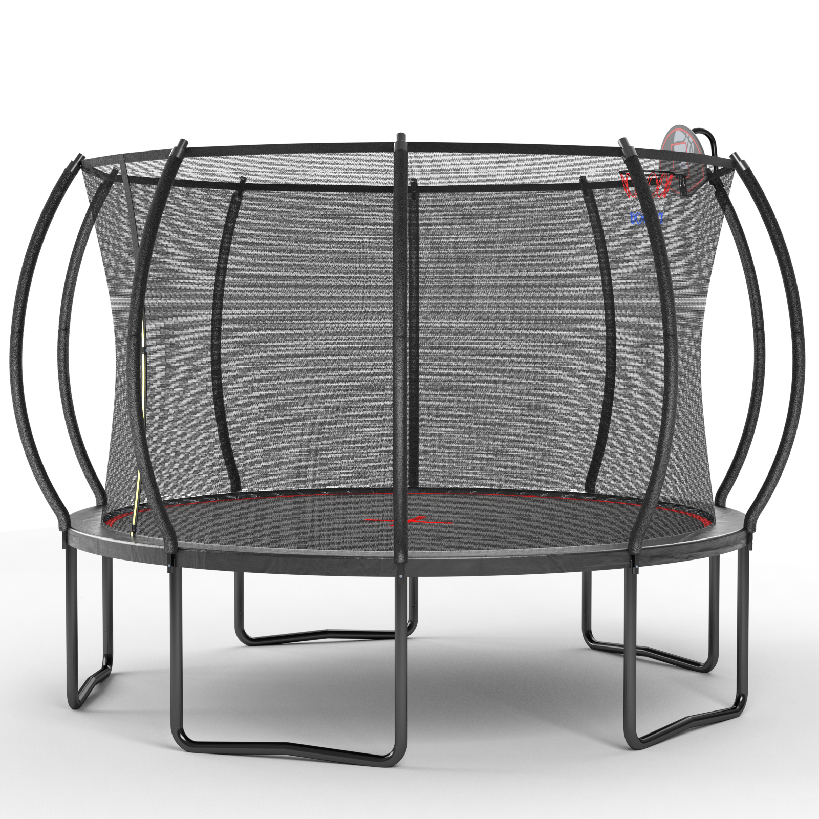 Outdoor pumpkin trampoline safety enclosure net — angle view