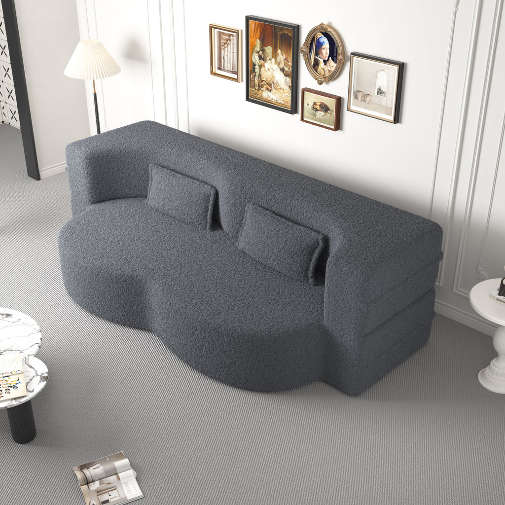 Sherpa Fleece Foldable Floor Sofa Bed — 3-in-1 Full Size, 78" Wide