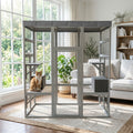 Gray Wooden Catio Pet Enclosure with Waterproof Top, Spacious and Secure Cat House & Small Animal Cage,2 Napping Boxes
