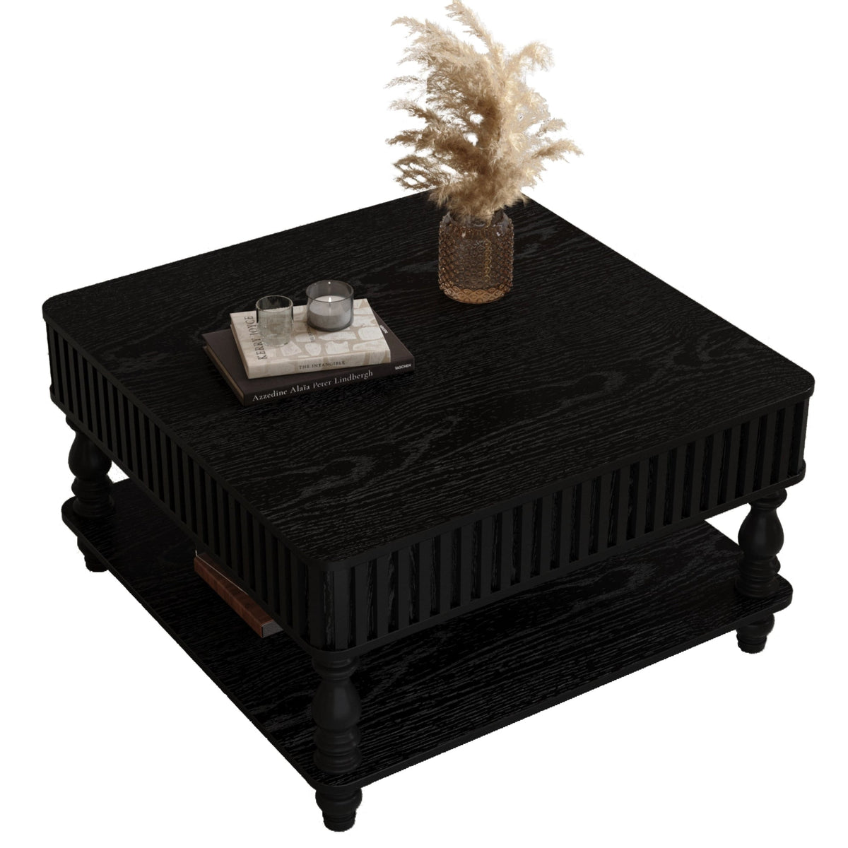 31.5 Inch Square Fluted Lift-Top Coffee Table with Hidden & Open Storage, Hydraulic Raising Mechanism, Retro Solid Wood Legs for Living Room, Sofa (Natural Wood)