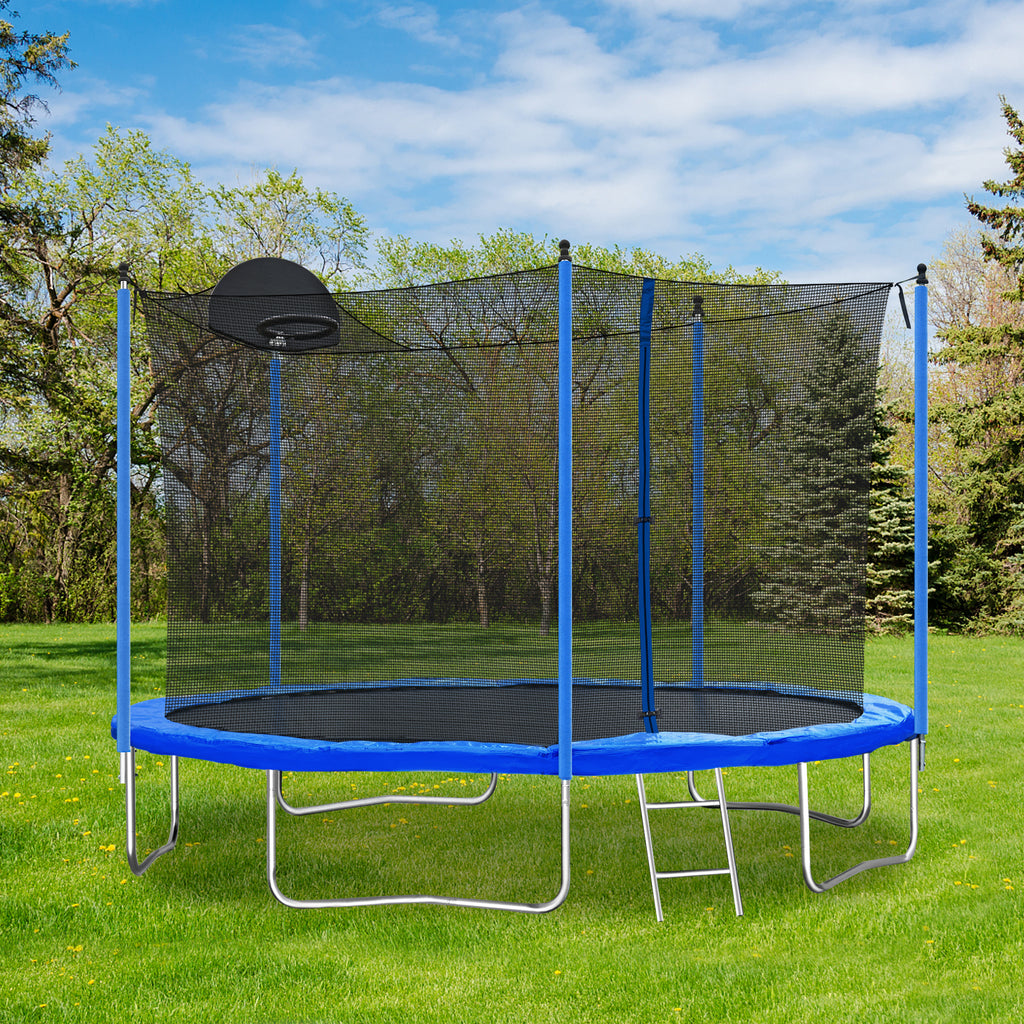 12 ft trampoline with steel ladder and backboard