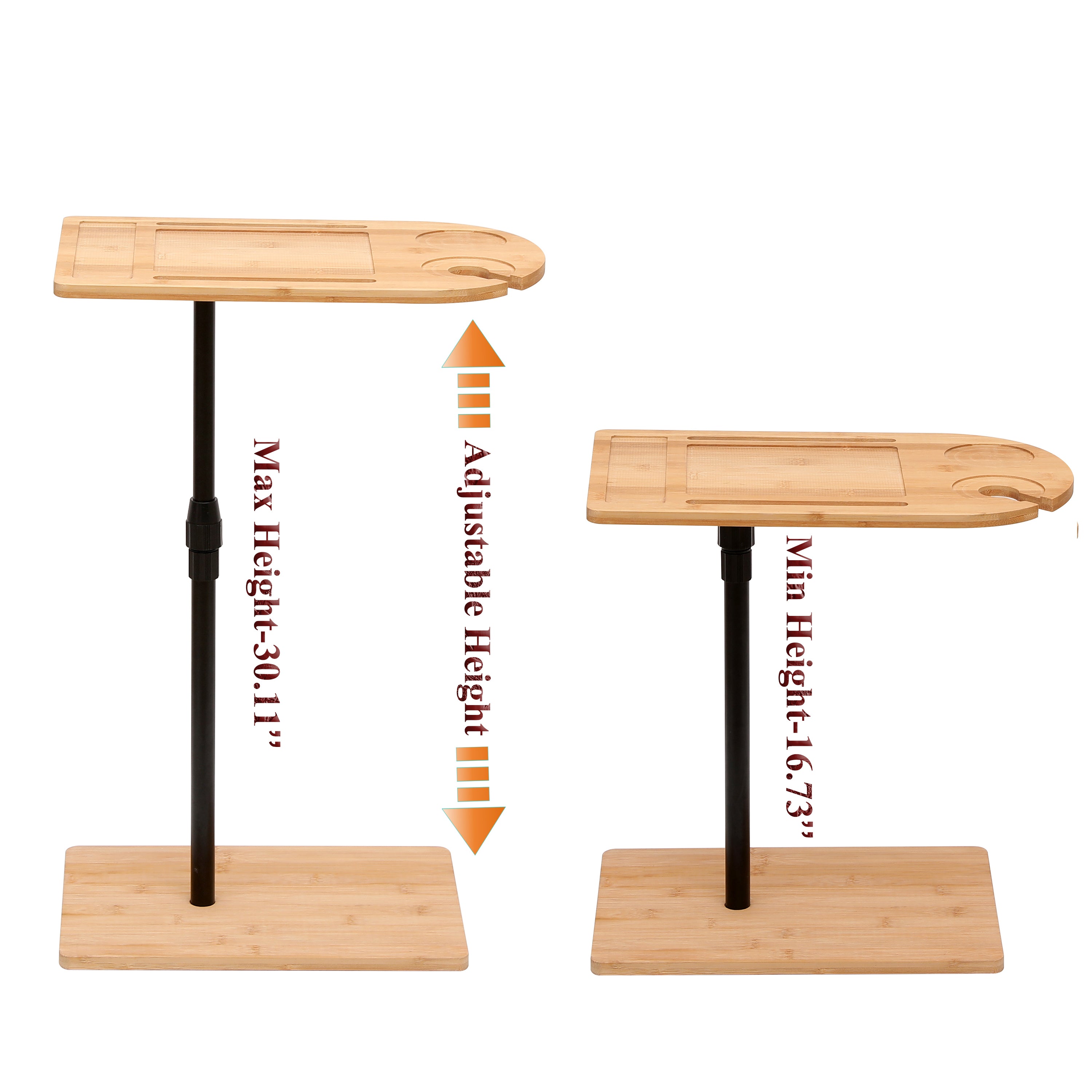 Natural bamboo C-shaped side table storage shelf detail