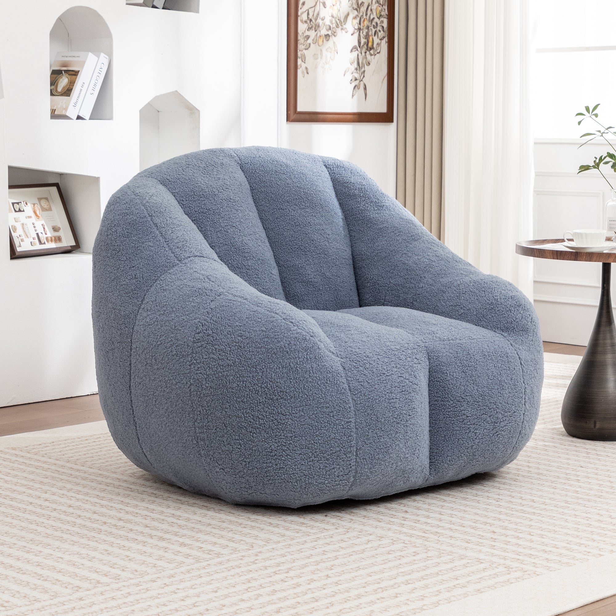37-inch light blue bean bag chair — angle view