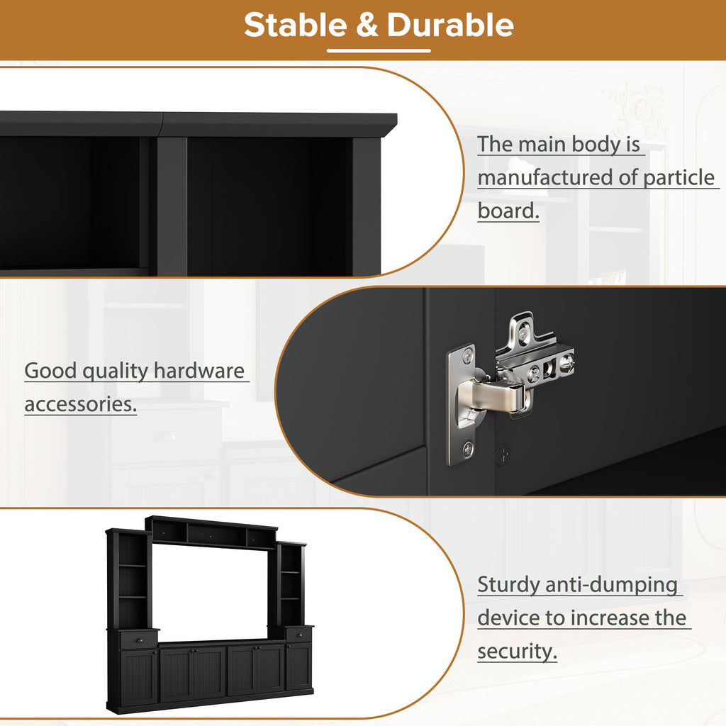 Black wall unit with wine rack and display cabinet storage
