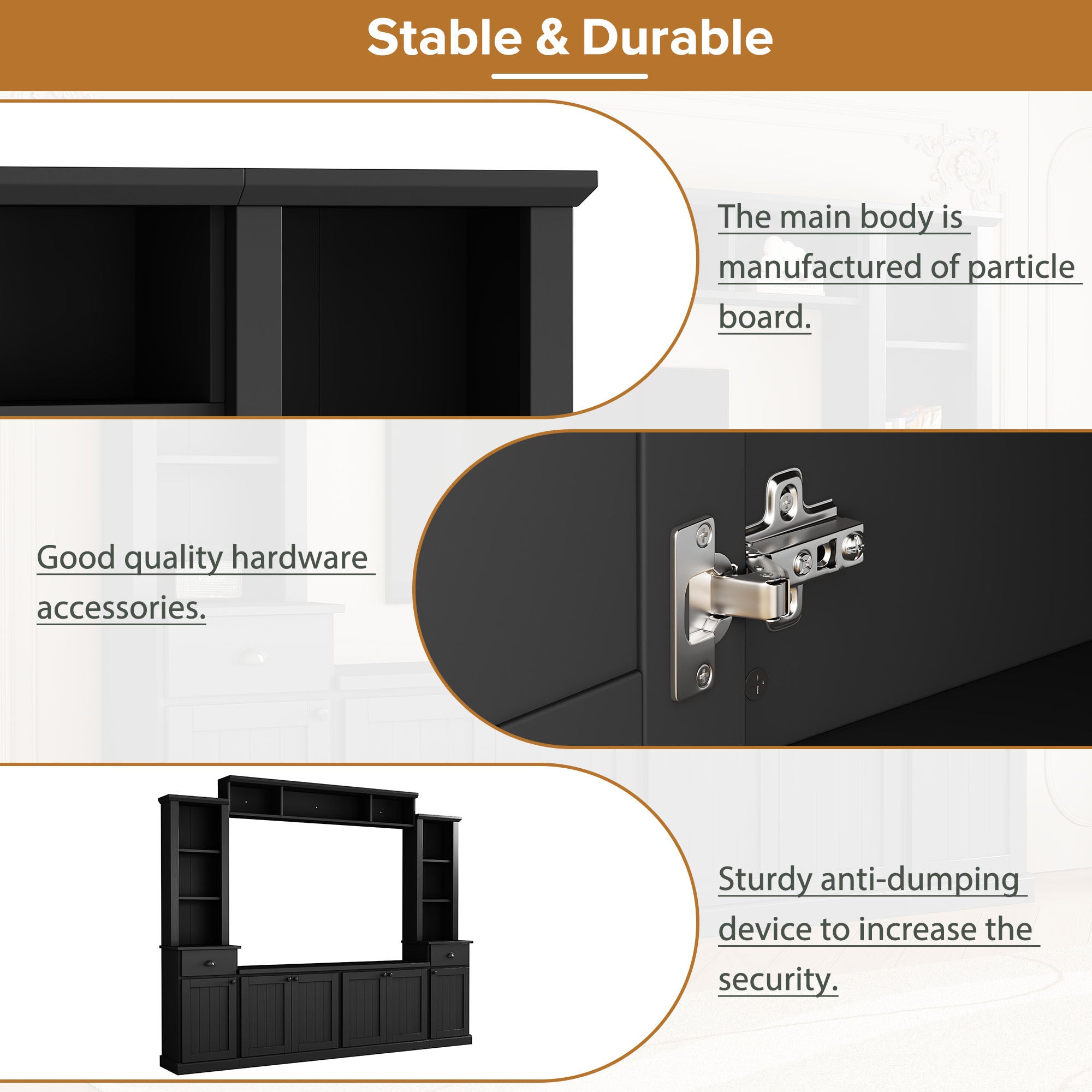 Black wall unit with wine rack and display cabinet storage