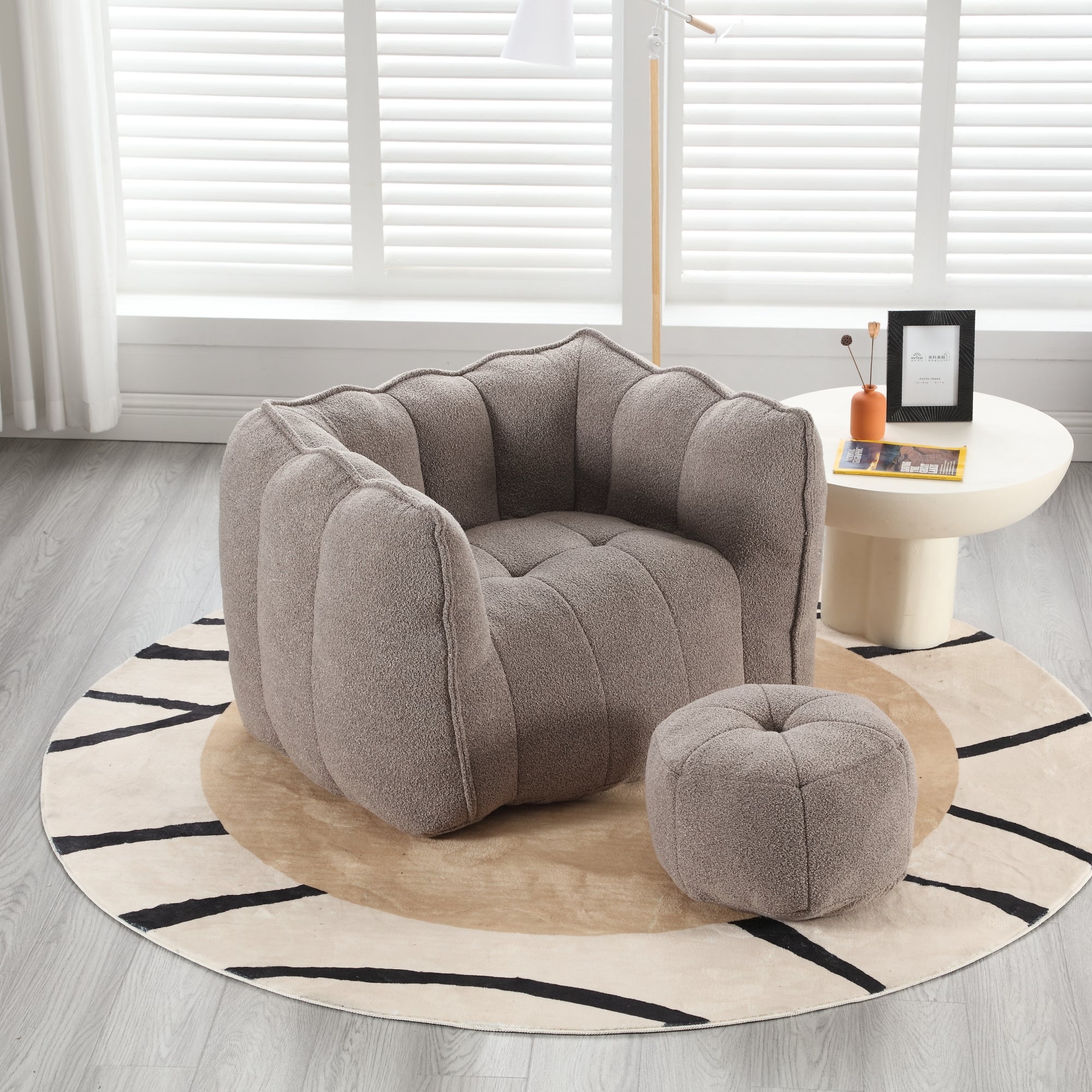 Chenille bean bag chair — dimension reference