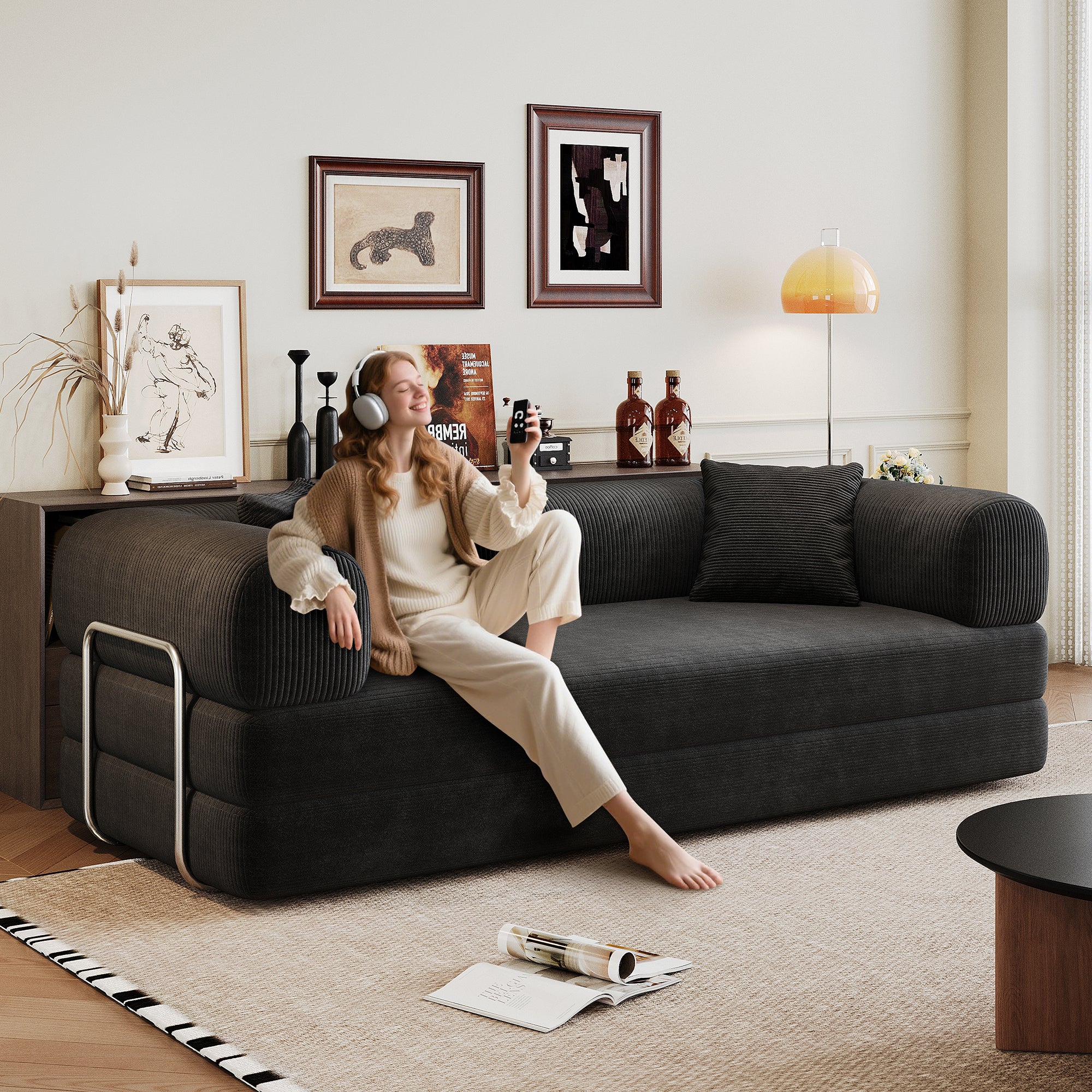 Convertible floor sofa bed lounge configuration