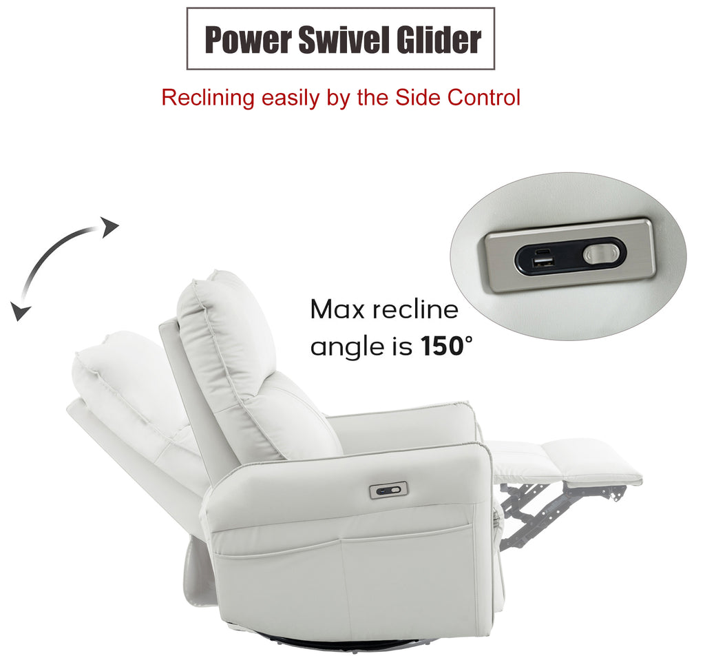Light gray nursery recliner with padded backrest