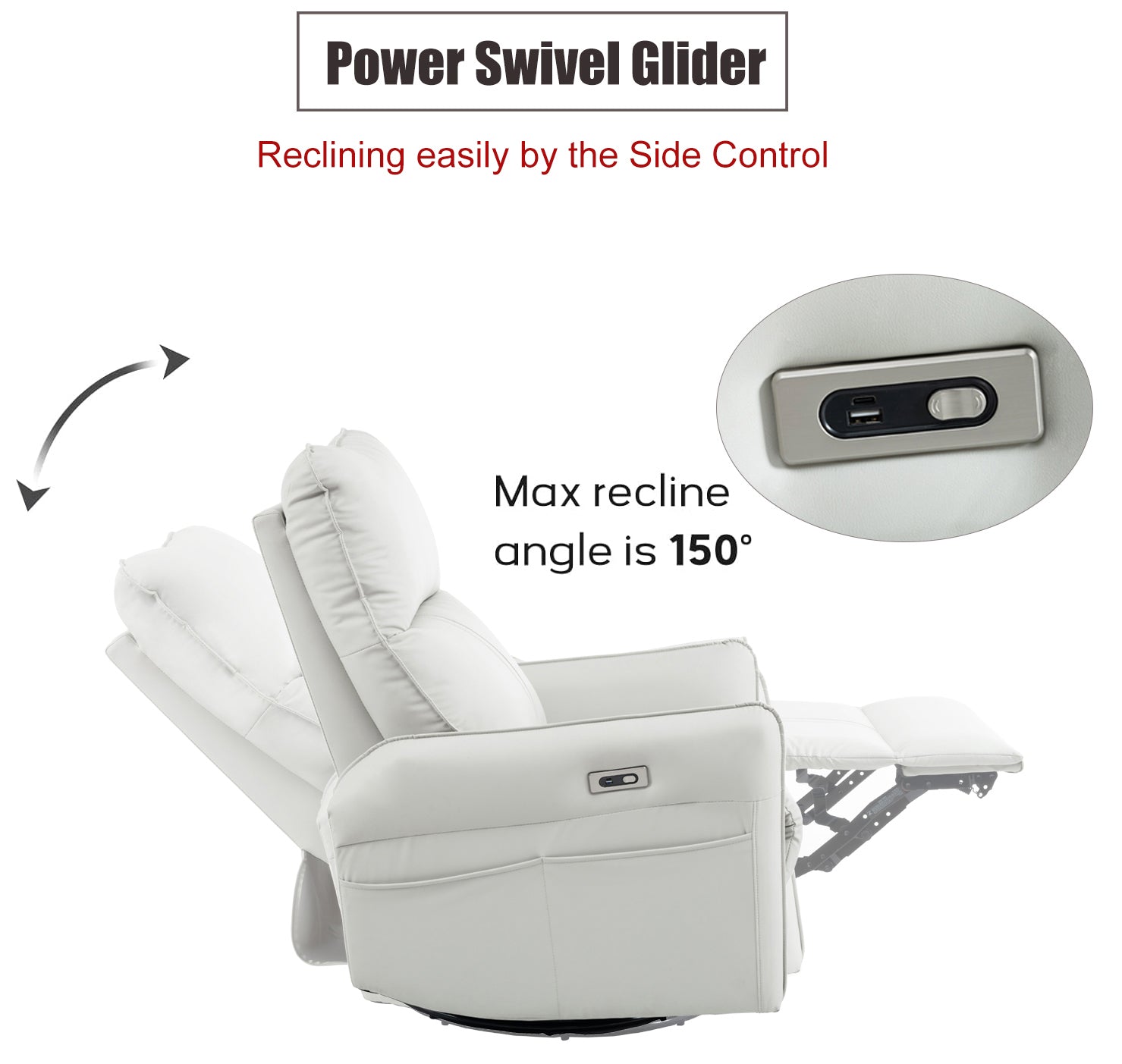 Light gray nursery recliner with padded backrest