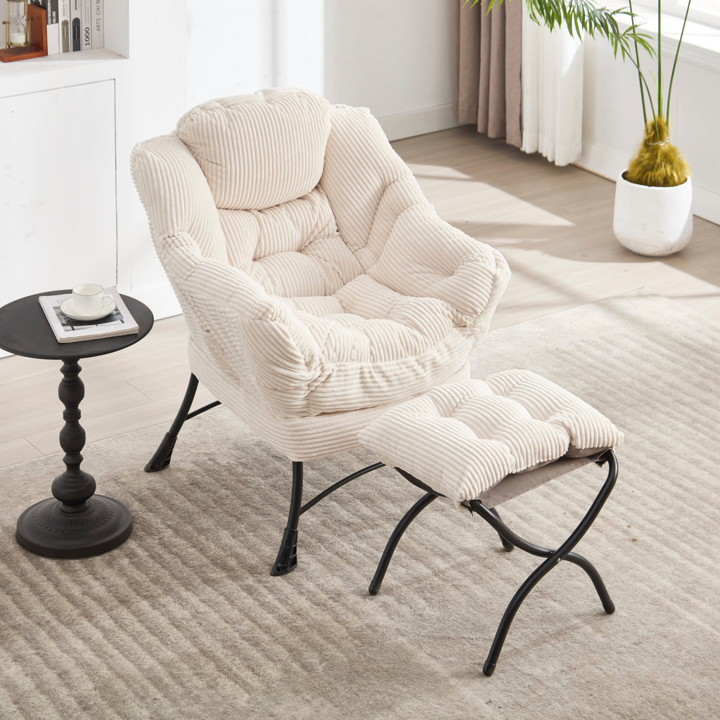 Lazy Lounge Chair with Ottoman — PP Cotton & Side Pocket